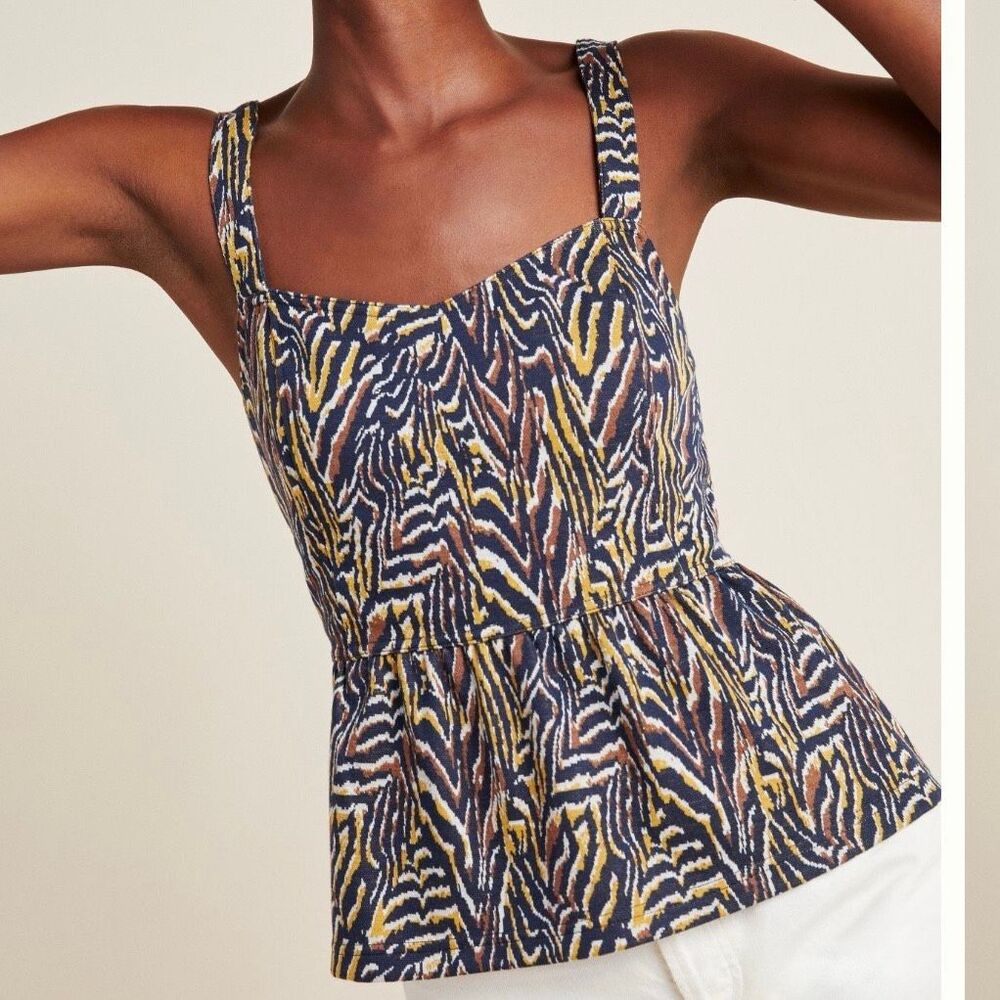 Anthropologie Blue and Yellow Sleeveless Peplum Tank